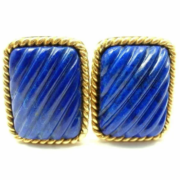 Tiffany & Co. 18k Yellow Gold Large Lapis Lazuli Rope Bordered Gold Cufflinks​ - Picture 5 of 6